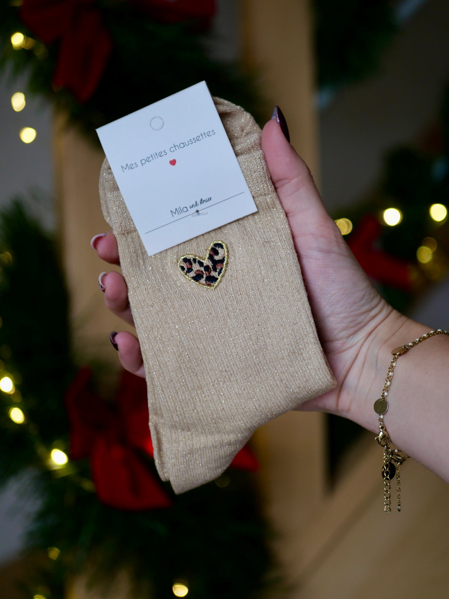 CHAUSSETTES PAILLETÉES LÉOPARD BEIGE