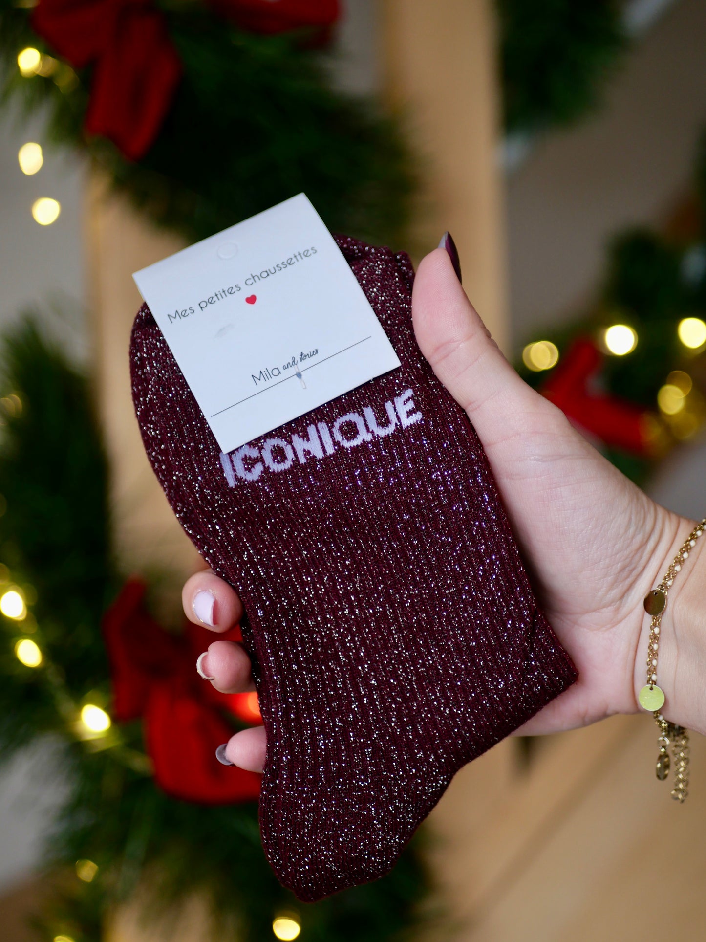 CHAUSSETTES PAILLETÉES ICONIQUE BORDEAUX
