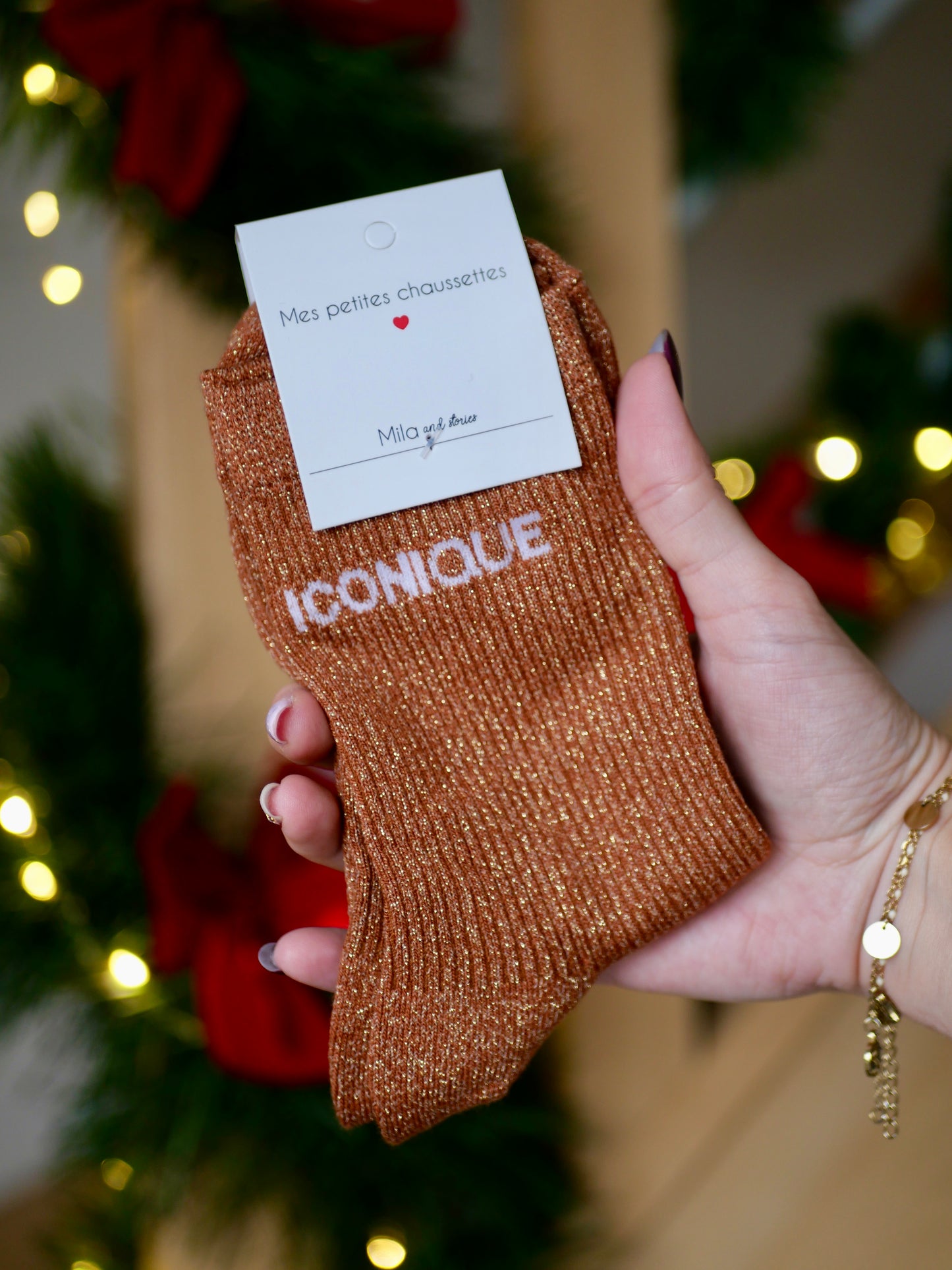 CHAUSSETTES PAILLETÉES ICONIQUE TERRACOTA