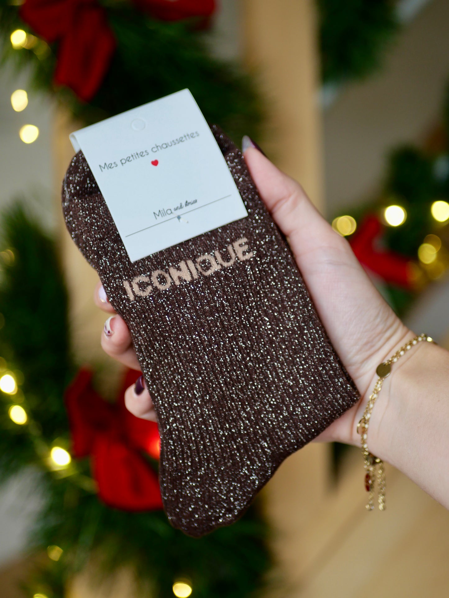 CHAUSSETTES PAILLETÉES ICONIQUE CHOCOLAT