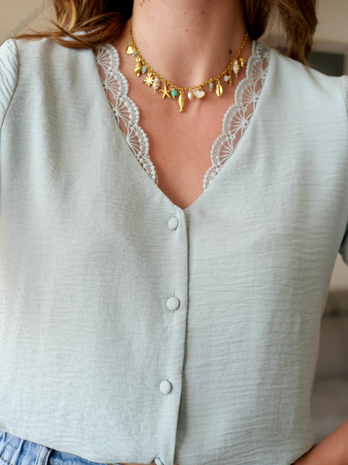 BLOUSE COLINE VERT D'EAU (PETITE ET GRANDE TAILLE)
