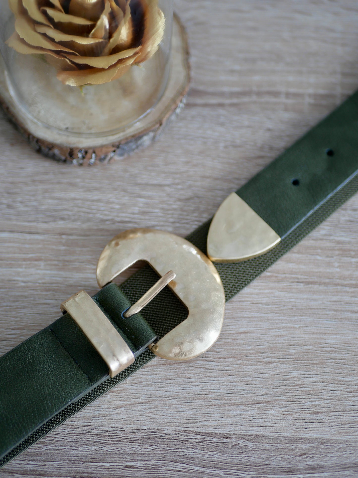 CEINTURE DEMI BOUCLE DORÉ KAKI