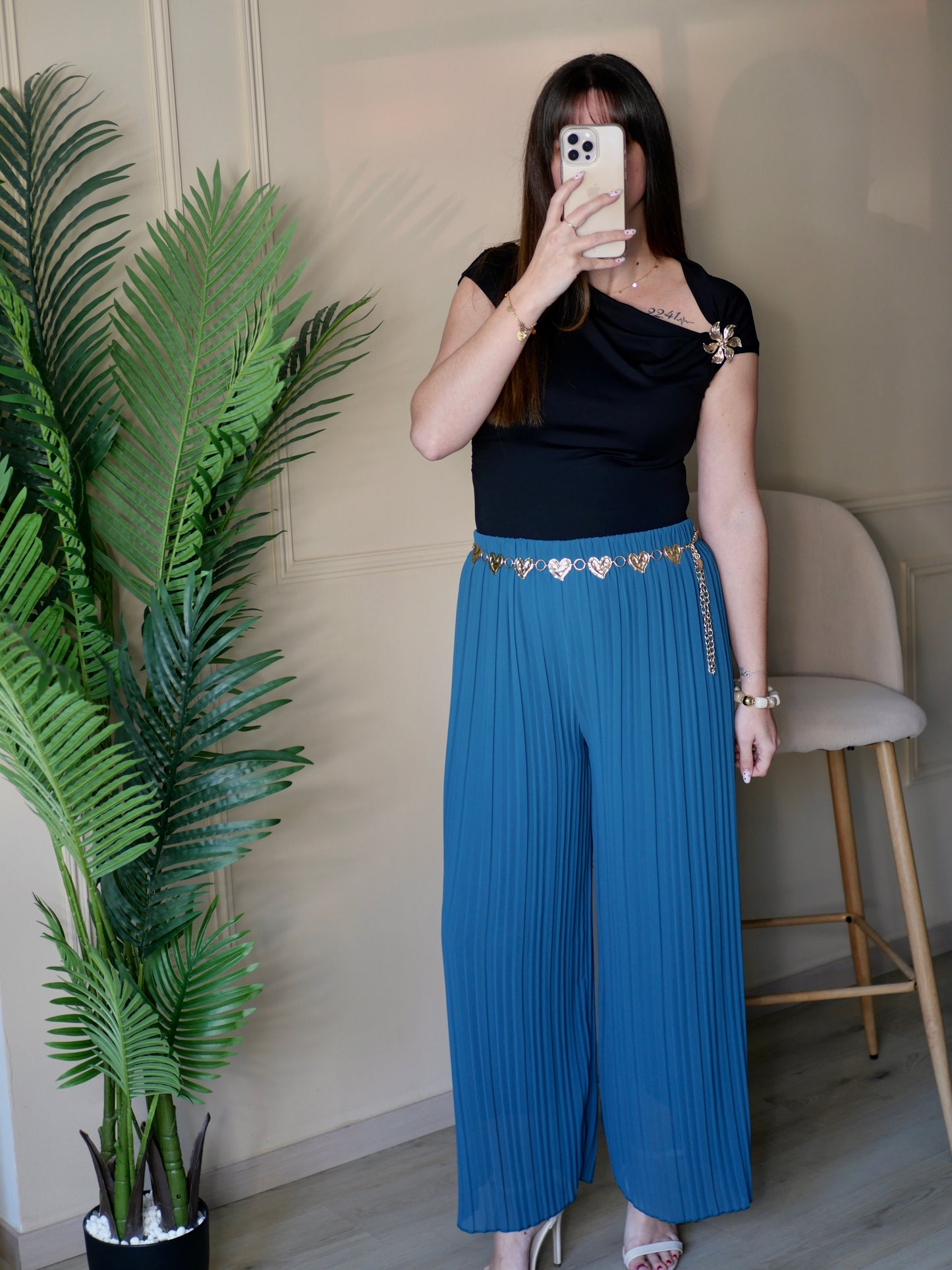 PANTALON GABRIELLE BLEU CANARD (PETITE ET GRANDE TAILLE)