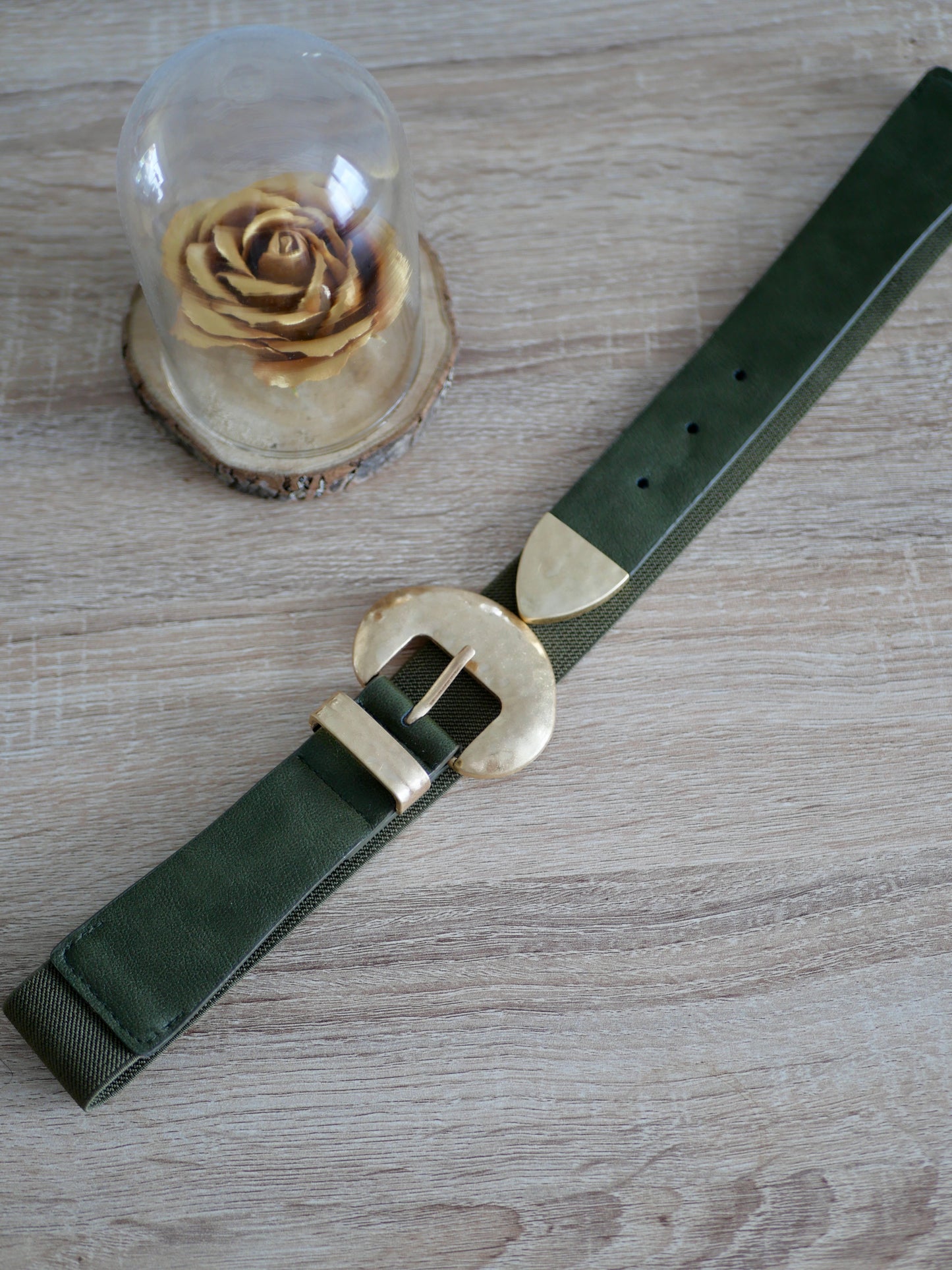CEINTURE DEMI BOUCLE DORÉ KAKI