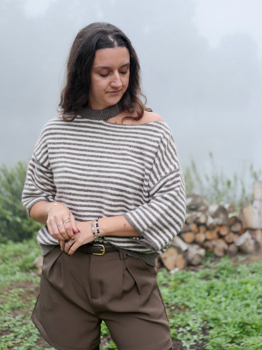 PULL ENAÉ BEIGE ET TAUPE