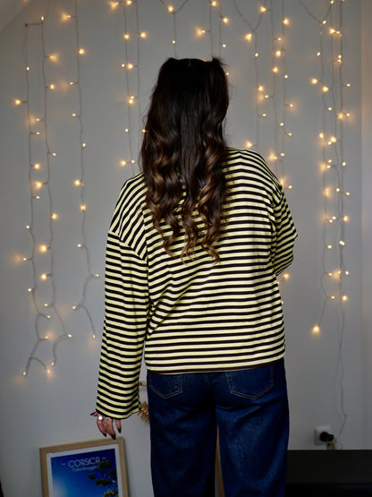 TOP COLINE MARRON ET JAUNE