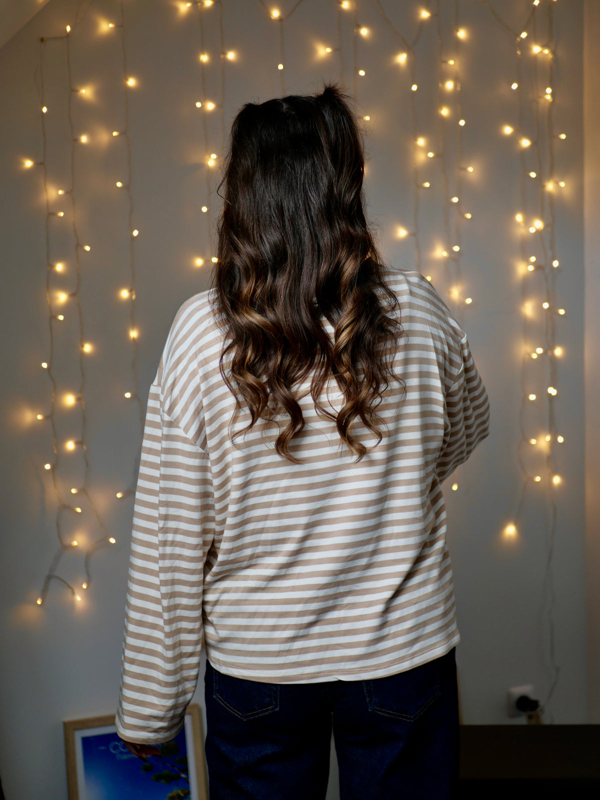 TOP COLINE BEIGE CLAIR ET BLANC