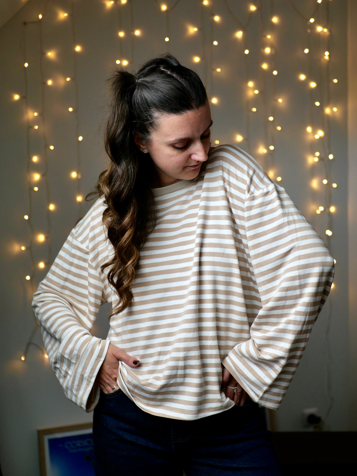 TOP COLINE BEIGE CLAIR ET BLANC