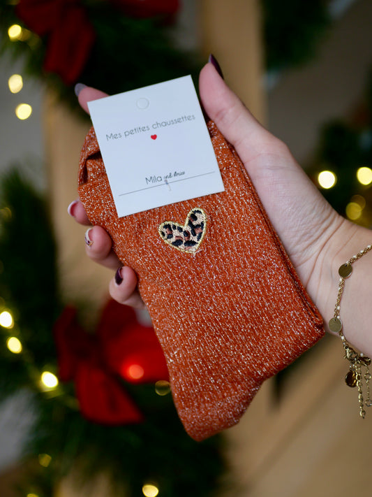 CHAUSSETTES PAILLETÉES LÉOPARD TERRACOTA