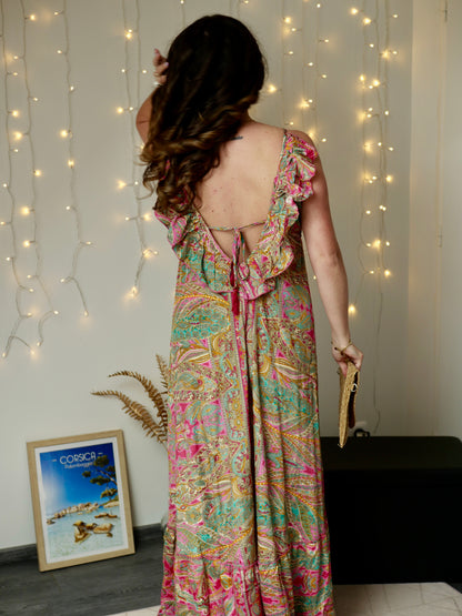 ROBE MADRID VERT ET FUCHSIA (PETITE ET GRANDE TAILLE)