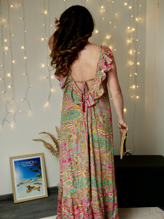 ROBE MADRID VERT ET FUCHSIA (PETITE ET GRANDE TAILLE)