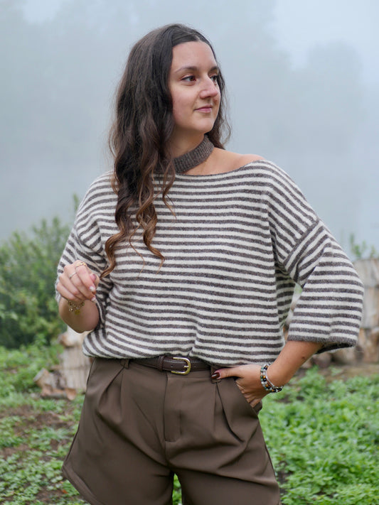 PULL ENAÉ BEIGE ET TAUPE