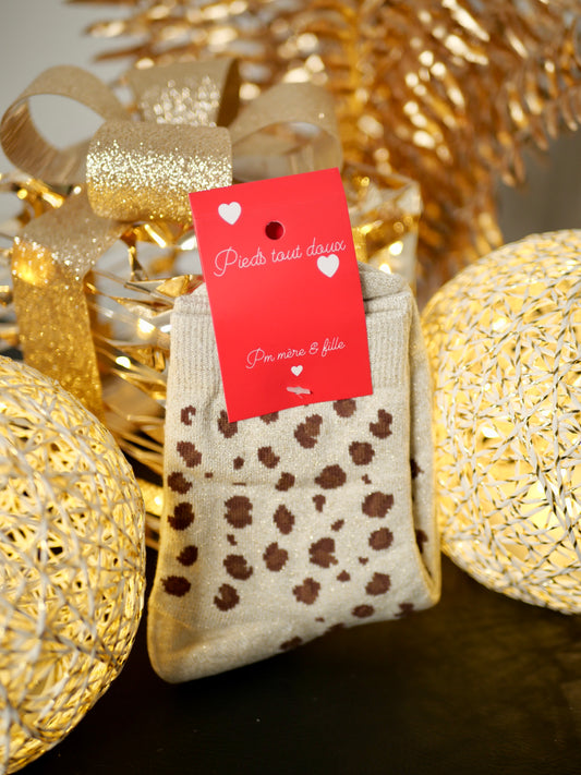 CHAUSSETTES PAILLETÉES LÉOPARD BEIGE