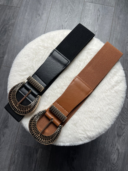 CEINTURE BOUCLES DEMI LUNE DORÉS ET NOIR