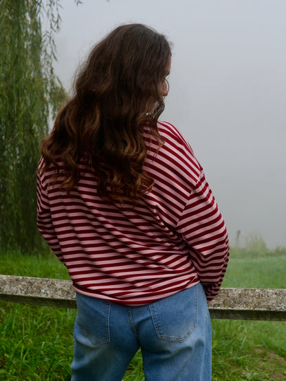 TOP COLINE ROSE RAYÉ BORDEAUX