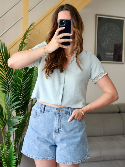 BLOUSE COLINE VERT D'EAU (PETITE ET GRANDE TAILLE)