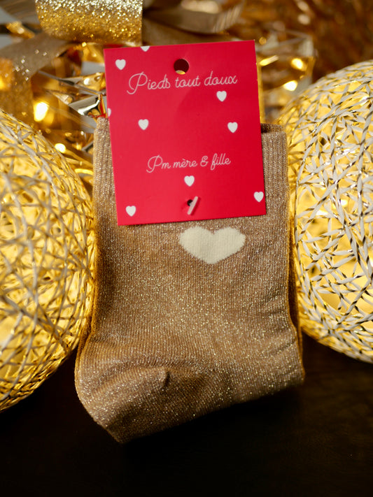 CHAUSSETTES PAILLETÉES COEUR CAMEL