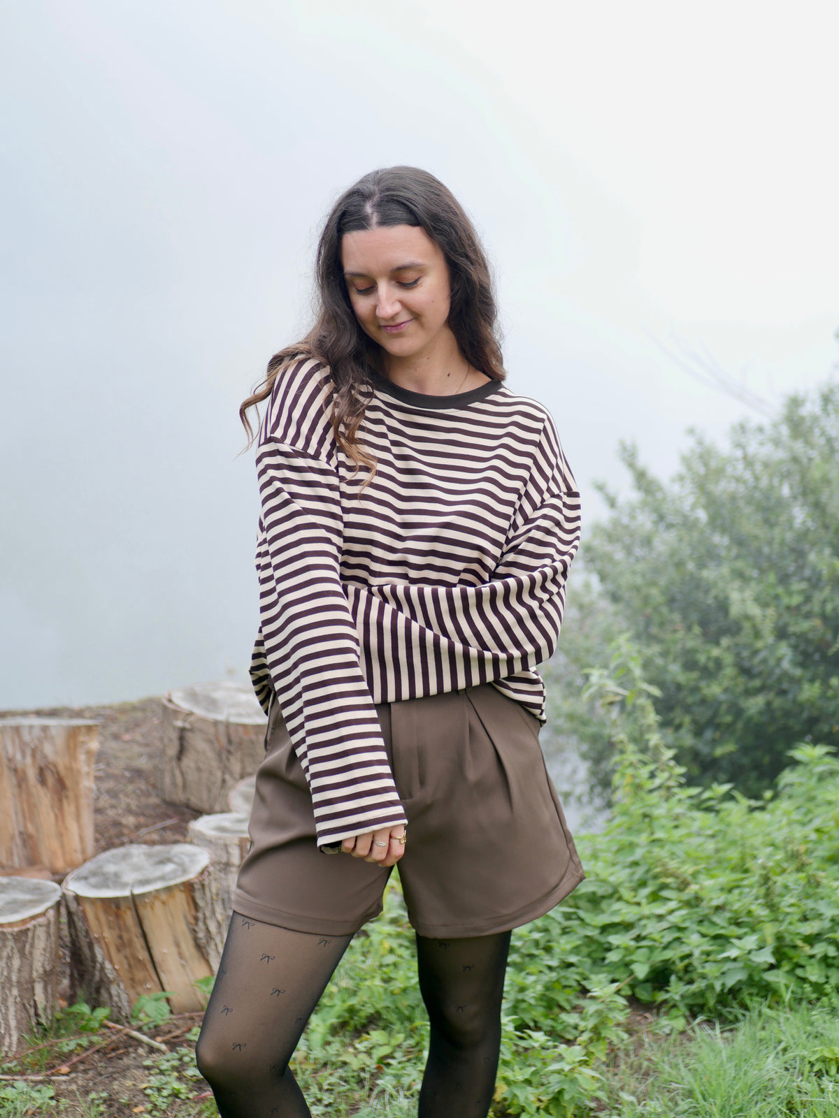 TOP COLINE BEIGE RAYÉ CHOCO