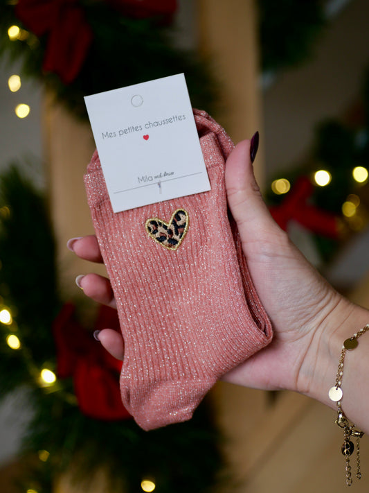 CHAUSSETTES PAILLETÉES LÉOPARD ROSE
