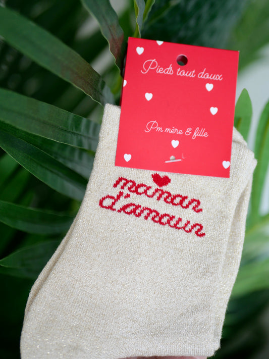 CHAUSSETTES PAILLETTES MAMAN D'AMOUR VANILLE
