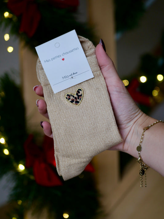 CHAUSSETTES PAILLETÉES LÉOPARD BEIGE