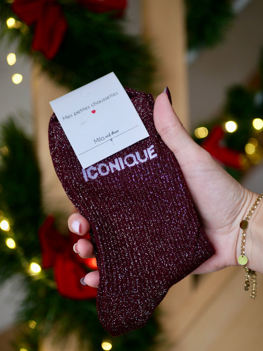 CHAUSSETTES PAILLETÉES ICONIQUE BORDEAUX
