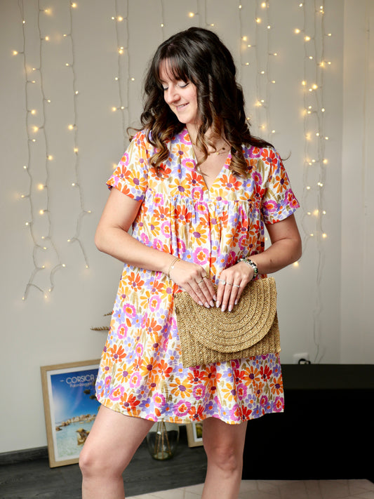 ROBE SHORT FLEUR (PETITE ET GRANDE TAILLE)