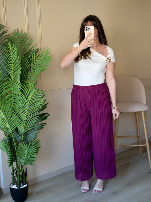 PANTALON GABRIELLE AUBERGINE (PETITE ET GRANDE TAILLE)