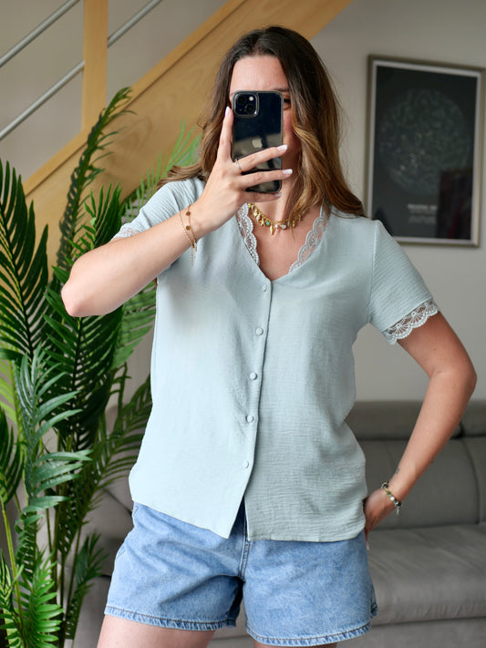 BLOUSE COLINE VERT D'EAU (PETITE ET GRANDE TAILLE)