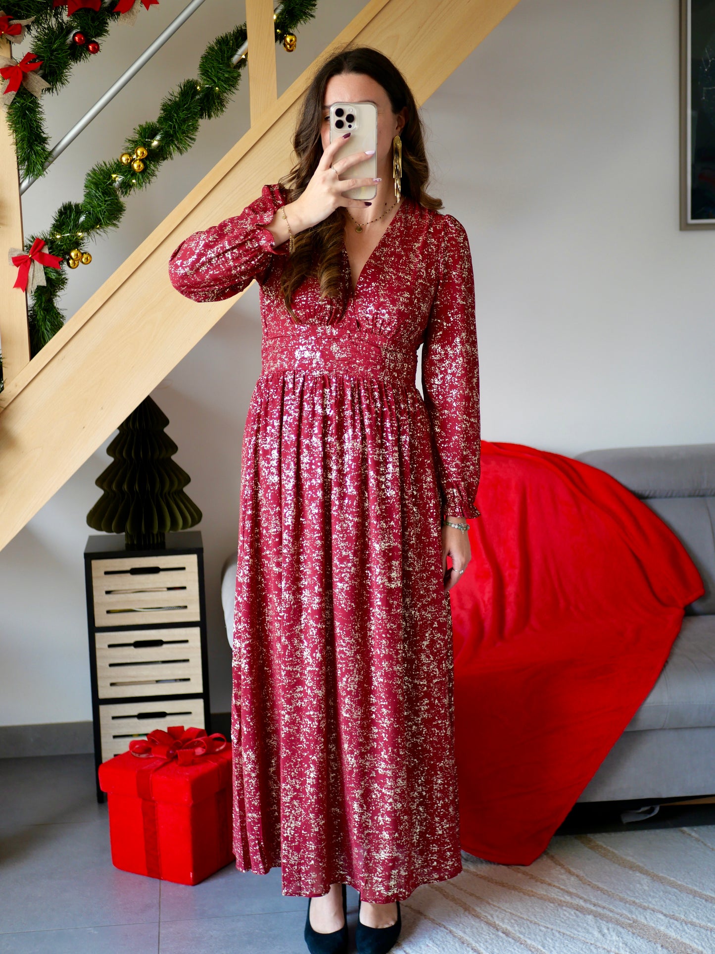 ROBE LONGUE JOYCE BORDEAUX (PETITE ET GRANDE TAILLE)
