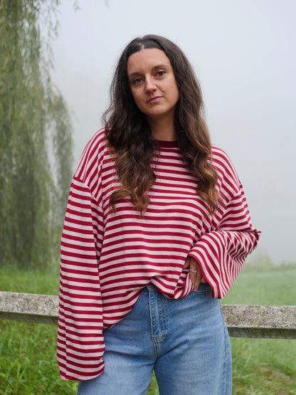 TOP COLINE ROSE RAYÉ BORDEAUX