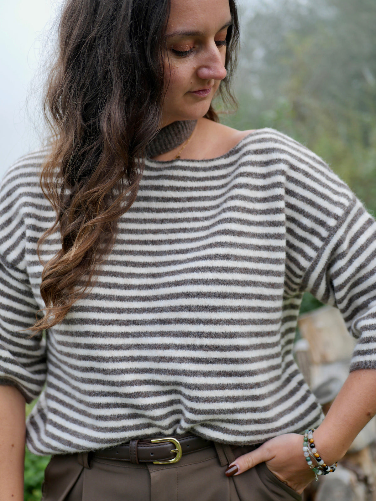 PULL ENAÉ BEIGE ET TAUPE