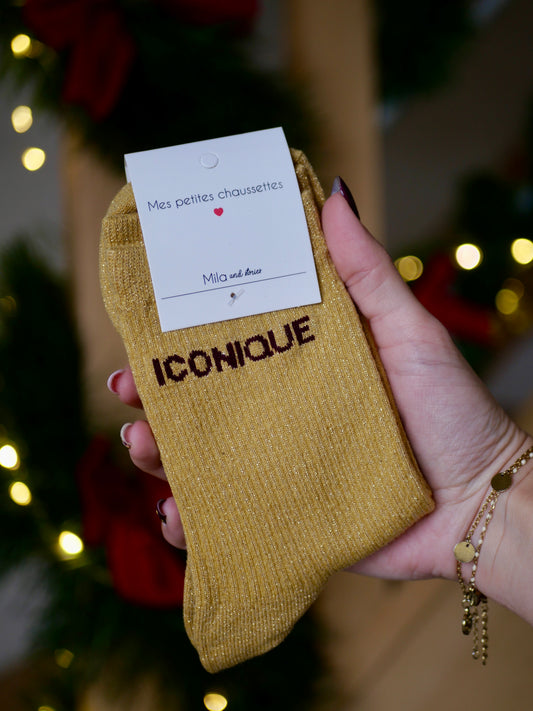 CHAUSSETTES PAILLETÉES ICONIQUE MOUTARDE