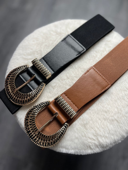 CEINTURE BOUCLES DEMI LUNE DORÉS ET NOIR