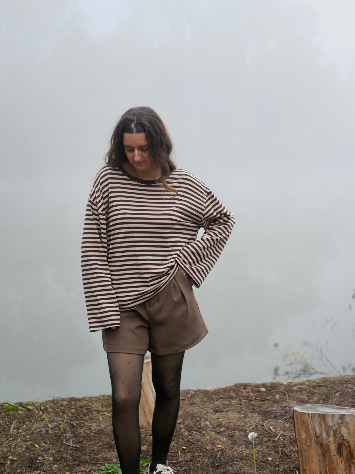 TOP COLINE BEIGE RAYÉ CHOCO