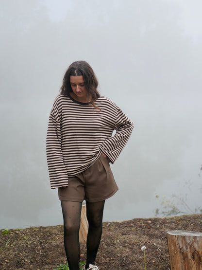 TOP COLINE BEIGE RAYÉ CHOCO