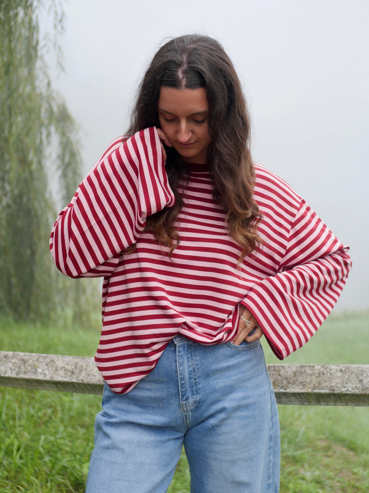 TOP COLINE ROSE RAYÉ BORDEAUX