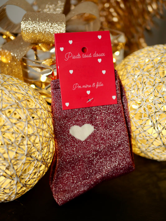 CHAUSSETTES PAILLETTES COEUR BORDEAUX