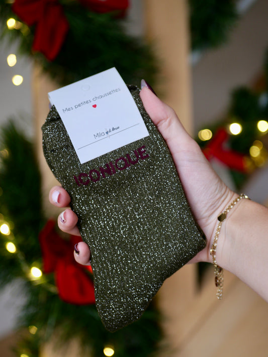 CHAUSSETTES PAILLETÉES ICONIQUE VERT