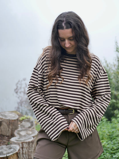 TOP COLINE BEIGE RAYÉ CHOCO
