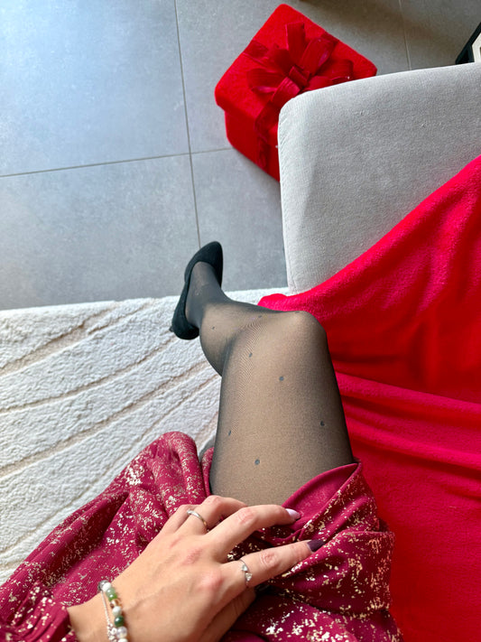 COLLANT POLAIRE NOIR MOTIFS POIS