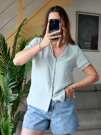 BLOUSE COLINE VERT D'EAU (PETITE ET GRANDE TAILLE)