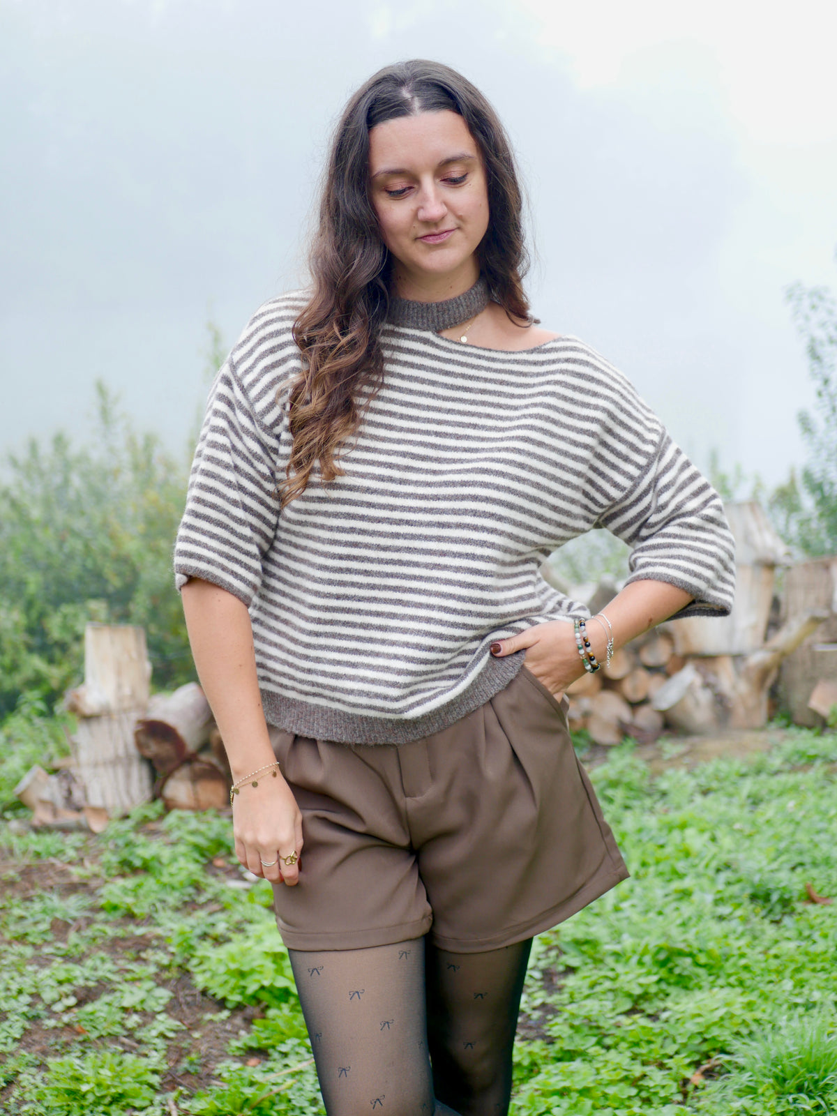 PULL ENAÉ BEIGE ET TAUPE